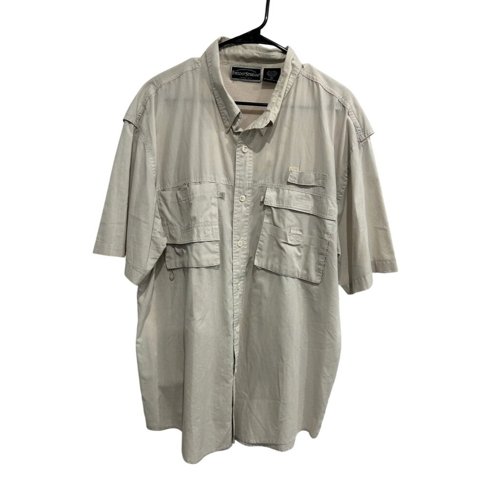 Field & Stream Mens XL Tan Short Sleeve Button-Up Shirt With Pockets